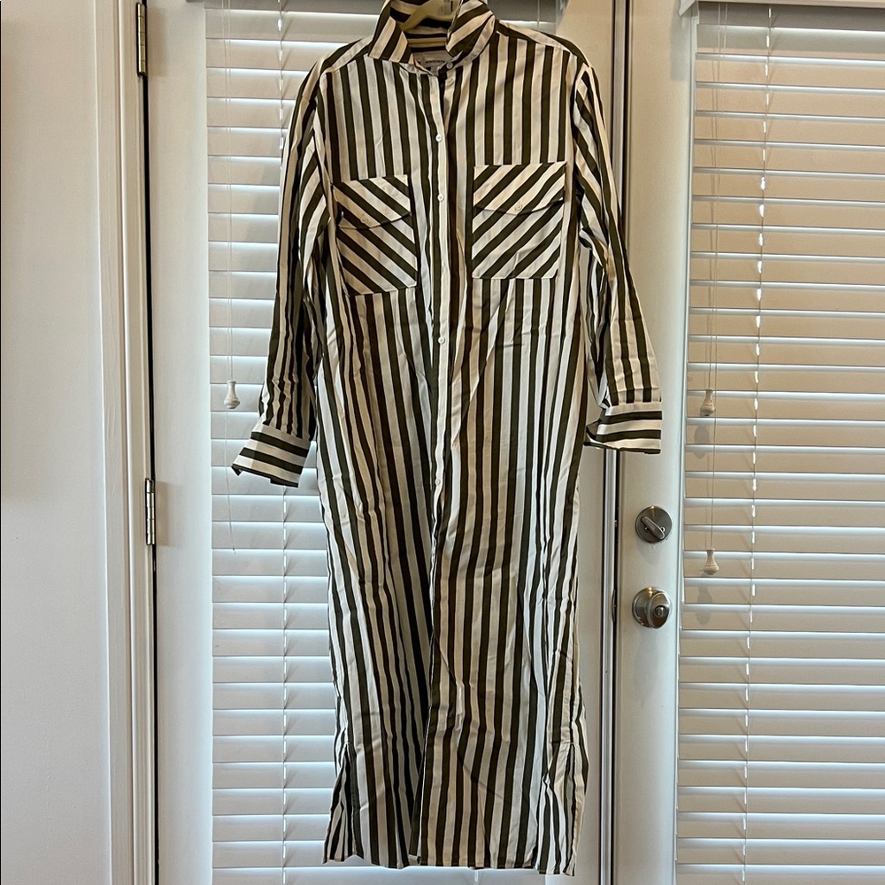 Nordstrom Green and White Striped Long Sleeve Dress